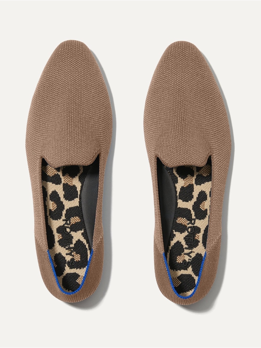 Rothy's Taupe Knit Loafers with Blue Trim